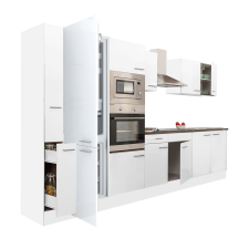 Dinewell Yorki 360 konyhablokk fehér korpusz,selyemfényű fehér fronttal alulfagyasztós hűtős szekrénnyel bútor