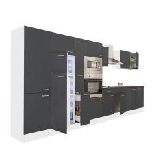 Dinewell Yorki 420 konyhablokk fehér korpusz,selyemfényű antracit fronttal felülfagyasztós hűtős szekrénnyel bútor