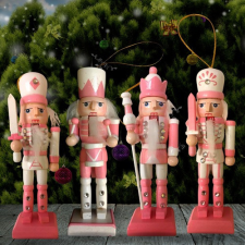  Diótörő figura készlet, fából készült, 13 cm, 4db - rózsaszín/fehér karácsonyi dekoráció
