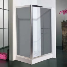 Diplon 120x80 cm aszimmetrikus szögletes tolóajtós zuhanykabin, 5 mm edzett szürke üveggel, 190 cm magas kád, zuhanykabin