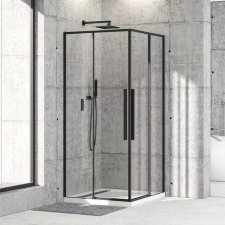 Diplon 90x90 cm fekete szögletes két tolóajtós zuhanykabin, 6 mm edzett víztiszta üveggel, 195 cm magas kád, zuhanykabin