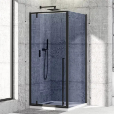 Diplon Quadro Black 90x90 cm szögletes fix és nyílóajtós zuhanykabin 6 mm vastag szürke biztonsági üveggel, 195 cm magas kád, zuhanykabin