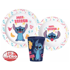 Disney Lilo és Stitch Palms étkészlet, micro műanyag szett 260 ml-es pohárral babaétkészlet