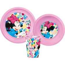 Disney Minnie étkészlet, műanyag szett 260 ml-es pohárral babaétkészlet