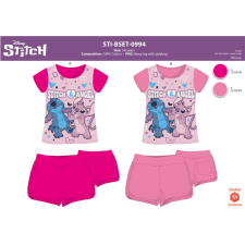 Disney Stitch pamut nyári együttes kislányoknak - póló-rövidnadrág szett - rózsaszín - 122 gyerek ruha szett