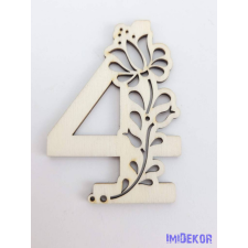  Díszes natúr lézervágott fa szám 6,5x5cm - 4 dekorációs kellék