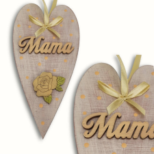  Díszített szív &quot;Mama&quot; bézs dekorációs kellék