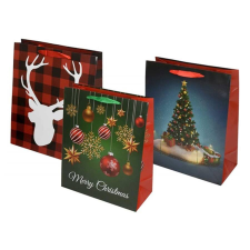 - Dísztasak Special L 26x32x12 cm karácsonyi színes mintás fényes glitteres szalagfüles ajándéktasak