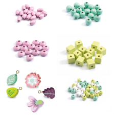  Djeco Fagyöngyök - Levelek és virágok - Wooden beads, leaves and flowers kreatív és készségfejlesztő