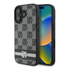 DKNY Checkered Pattern & Printed Stripes iPhone 16 hátlap tok, fekete DKHCP16SPCPTSSK tok és táska