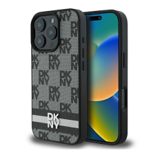 DKNY Checkered Pattern & Printed Stripes iPhone 16 Pro hátlap tok, fekete DKHCP16LPCPTSSK tok és táska