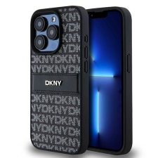 DKNY DKHCP15LPRTHSLK Leather Mono Stripe & Metal Logo tok iPhone 15 Pro - fekete tok és táska