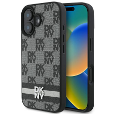 DKNY DKHCP16SPCPTSSK Checkered Pattern & Printed Stripes keménytok iPhone 16 - fekete tok és táska