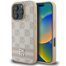 DKNY DKHCP16XPCPTSSP Checkered Pattern &amp; Printed Stripes keménytok iPhone 16 Pro Max - rózsaszín tok és táska