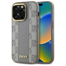 DKNY DKHMP14LPCPVSLE Leather Checkered Mono Pattern MagSafe-kompatibilis keménytok iPhone 14 Pro - bézs tok és táska