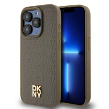 DKNY DKHMP14LPSHRPSW Leather Pattern Metal Logo MagSafe-kompatibilis tok iPhone 14 Pro - barna tok és táska