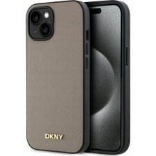 DKNY DKHMP15SPGHLME Grained Metal Logo Magsafe-Kompatibilis Tok iPhone 15 - Bézs (DKHMP15SPGHLME) tok és táska
