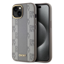 DKNY DKNY PU Leather Checkered Pattern Magsafe tok iPhone 15 készülékhez bézs tok és táska