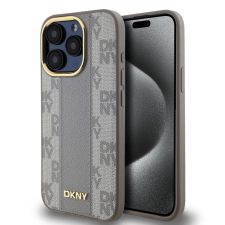 DKNY DKNY PU Leather Checkered Pattern Magsafe tok iPhone 15 Pro készülékhez bézs tok és táska