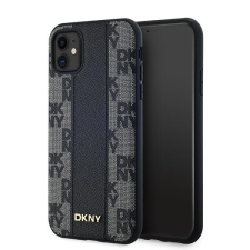 DKNY iPhone 11 / XR MagSafe Kockás keménykeretes bőr Telefon tok - Fekete (DKHMN61PCPVSLK) tok és táska