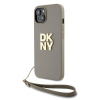 DKNY iPhone 13 / 14 / 15 Csuklópántos PU Bőr Telefon tok - Bézs (DKHCP15SPBSWSE)