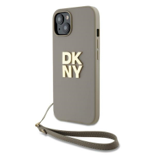 DKNY iPhone 13 / 14 / 15 Csuklópántos PU Bőr Telefon tok - Bézs (DKHCP15SPBSWSE) tok és táska
