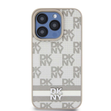 DKNY iPhone 13 Pro kockás mintás csíkkal PU Bőr Telefon tok - Bézs tok és táska