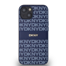 DKNY iPhone 14 Ismétlődő mintás PU Bőr Telefon tok - Kék (DKHCP14SPRTHSLB) tok és táska