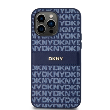 DKNY iPhone 14 Pro Ismétlődő mintás PU Bőr Telefon tok - Kék (DKHCP14LPRTHSLB) tok és táska
