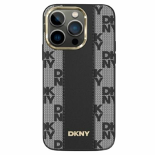 DKNY iPhone 14 Pro MagSafe Kockás keménykeretes bőr Telefon tok - Fekete (DKHMP14LPCPVSLK) tok és táska