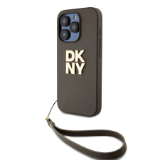 DKNY iPhone 15 Pro Csuklópántos PU Bőr Telefon tok - Sötétzöld (DKHCP15LPBSWSA) tok és táska