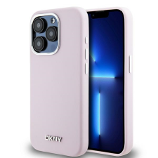 DKNY iPhone 15 Pro MagSafe Fém LOGO keménykeretes Szilikon Telefon tok - Pink (DKHMP15LSMCHLP) tok és táska