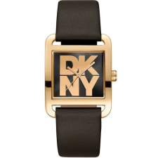 DKNY női karóra, aranyszínű, 29 mm, fekete bőrszíj, kvarc, téglalap karóra