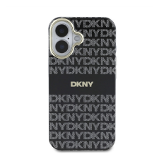DKNY PC/TPU Repeat Pattern Tonal Stripe iPhone 16 MagSafe tok, fekete tok és táska