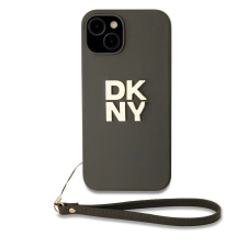 DKNY PU bőr Stack Logo csuklópántos tok iPhone 15 készülékhez barna tok és táska