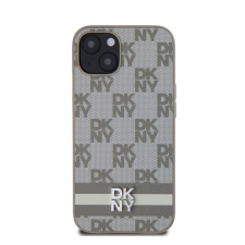 DKNY PU Leather Checkered Pattern and Stripe Apple iPhone 13 hátlap tok, bézs tok és táska