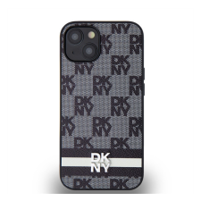 DKNY PU Leather Checkered Pattern and Stripe Apple iPhone 13 hátlap tok, fekete tok és táska