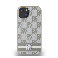 DKNY PU Leather Checkered Pattern and Stripe Apple iPhone 14 hátlap tok, bézs tok és táska