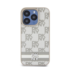 DKNY PU Leather Checkered Pattern and Stripe iPhone 13 Pro hátlap tok, bézs tok és táska