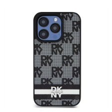 DKNY PU Leather Checkered Pattern and Stripe iPhone 13 Pro hátlap tok, fekete tok és táska