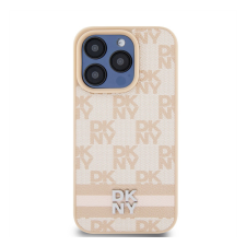 DKNY PU Leather Checkered Pattern and Stripe iPhone 13 Pro hátlap tok, rózsaszín tok és táska
