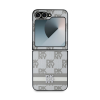 DKNY PU Leather Checkered Pattern and Stripe Samsung Galaxy Z Flip6 hátlap tok, bézs