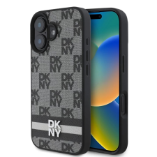 DKNY PU Leather Checkered Pattern and Stripe tok iPhone 16 készülékhez fekete tok és táska