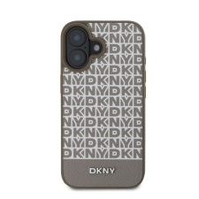 DKNY PU Leather Repeat Pattern Bottom Stripe iPhone 16 MagSafe tok, barna tok és táska