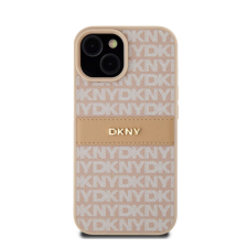 DKNY PU Leather Repeat Pattern Tonal Stripe Apple iPhone 15 hátlap tok, rózsaszín tok és táska
