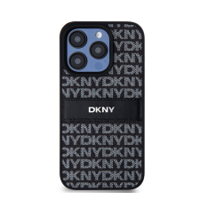 DKNY PU Leather Repeat Pattern Tonal Stripe iPhone 14 Pro hátlap tok, fekete tok és táska