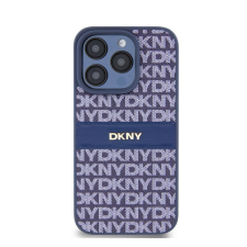 DKNY PU Leather Repeat Pattern Tonal Stripe iPhone 14 Pro hátlap tok, kék tok és táska