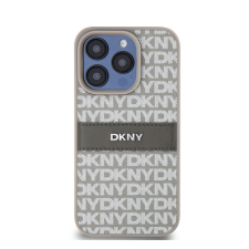 DKNY PU Leather Repeat Pattern Tonal Stripe iPhone 15 Pro hátlap tok, bézs tok és táska