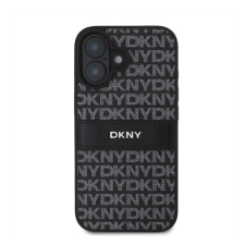DKNY PU Leather Repeat Pattern Tonal Stripe iPhone 16 Plus tok, fekete tok és táska