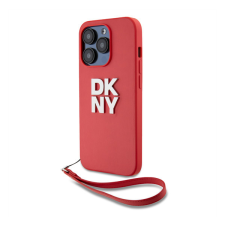 DKNY PU Leather Stack Logo Apple iPhone 14 Pro hátlap tok csuklópánttal, piros tok és táska